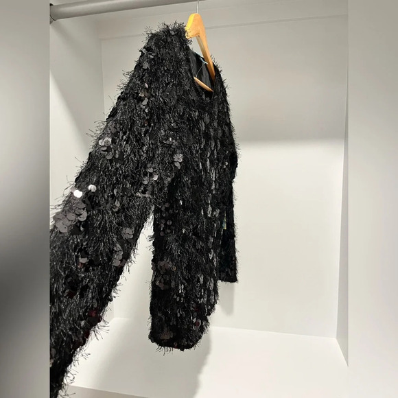 CeCe Black eyelash Sequin lined Pullover Sweater Womens size small new with tags - Picture 3 of 10